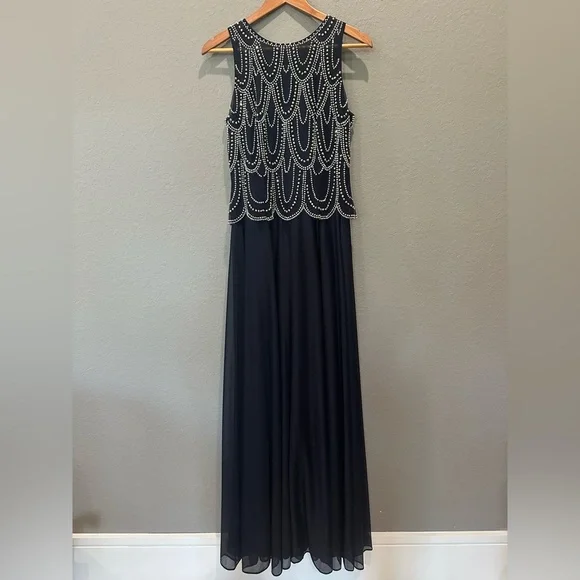 Cachet | Dresses | Cachet Beaded Scalloped Gown Navy Blue With Silver And  Champagne Beaded Detail | Poshmark